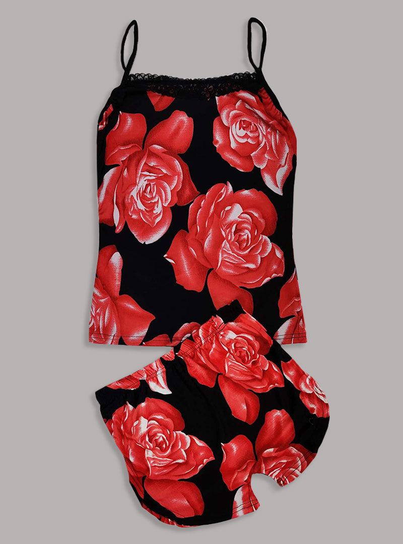 Sexy Flower Sleepwear Braces Shirts + Shorts Underwear