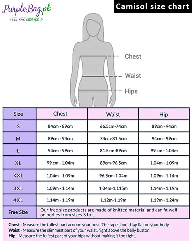 size chart of camisole